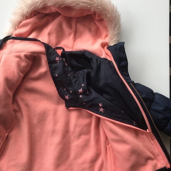 OSKKOSH Girl puffer & detachable inner reversible jacket, navy, pink Girls 4-5 - Picture 13 of 16
